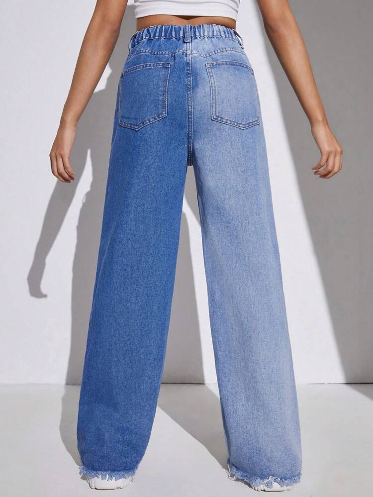 Teen Girl Color-Block Distressed Washed Jeans, Casual And Fashionable Style