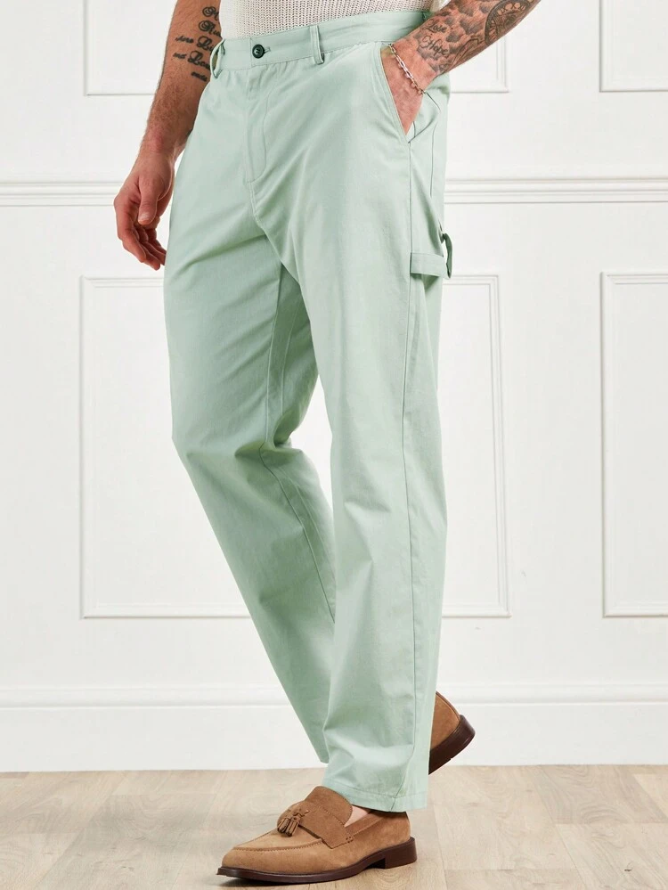 Men's Casual Business Fit Light Green Pants Suit Pants