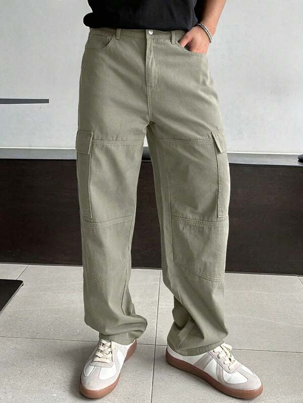 DAZY Pantalones rectos de unicolor con bolsillos para hombres, ropa de vuelta al colegio