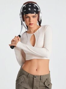 SHEIN Sport Studio Women's Cut Out Crop Top Compression Sports T-Shirt