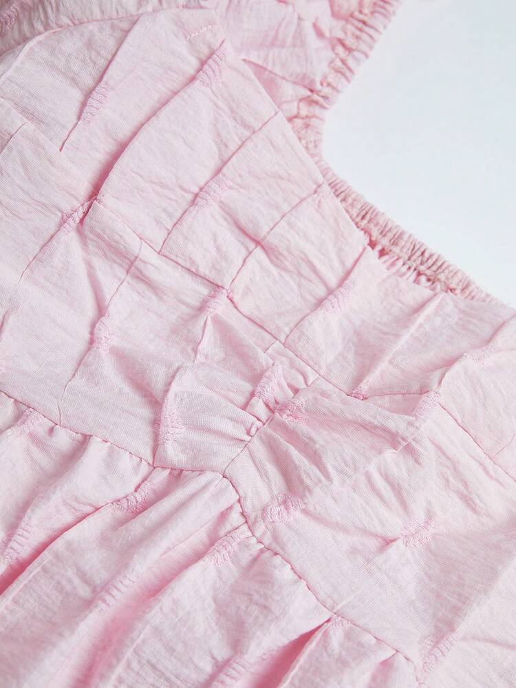 Solid Color Puff Sleeve Shirt With Texture