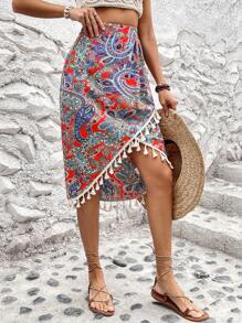 Breezaya Saia De Franjas Com Estampa Paisley Para Mulheres - Multicolorido - Ver 3