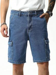 Manfinity EZcore Men's Casual Cargo Denim Shorts Baggy Cargo Plain Blue Vacation Basic Rapper Jorts Going Out Hang Out Commute Street
