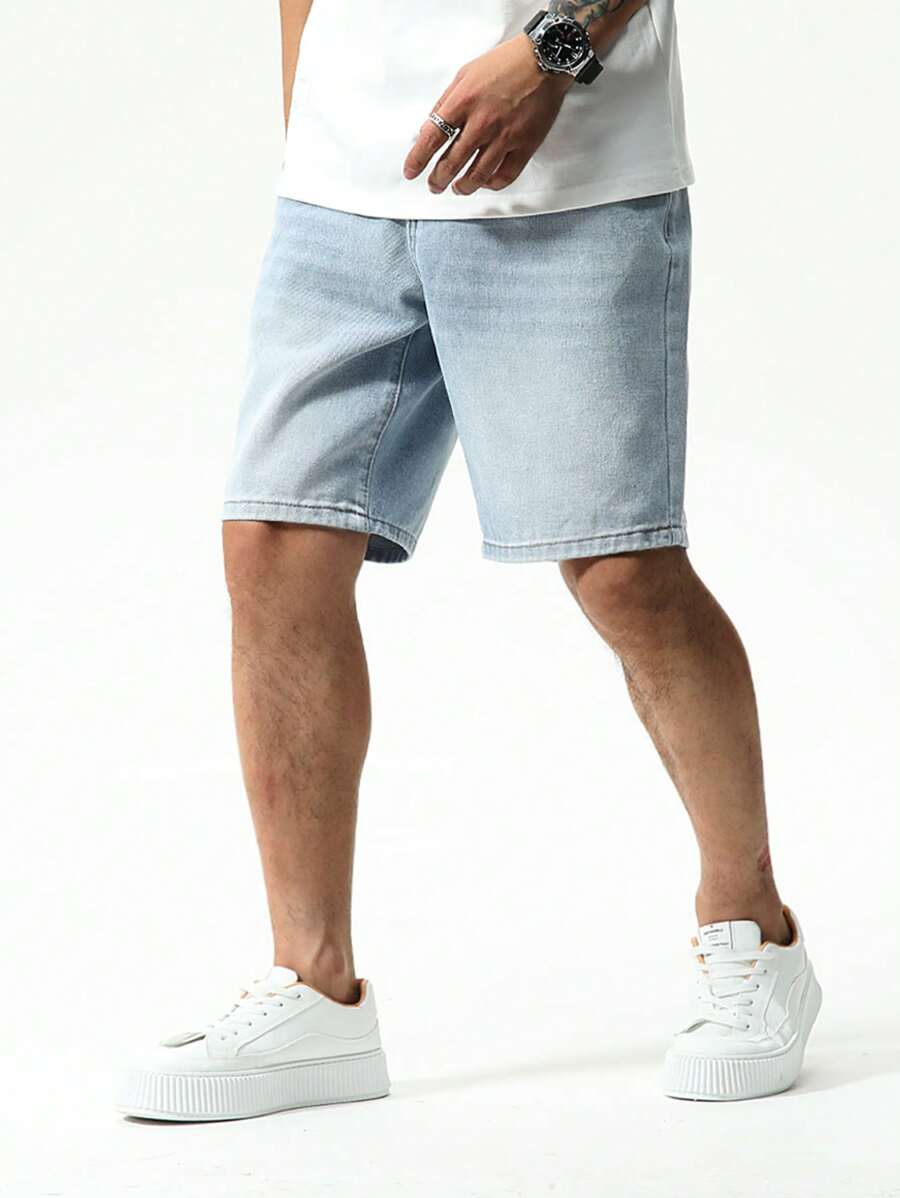 Chillumni Shorts en jean pour hommes, jambe droite, bleu Jorts uni, léger, vintage pour les vacances