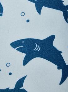 Cozy Pixies 嬰兒男童貼身鯊魚圖案圓領長袖上衣和長褲家居睡衣套裝 - 霧霾藍 - 查看 5