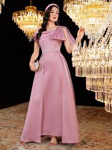 Modelyn 女士不對稱領口連身裙,鑽石裝飾 - 粉色 - 查看 6