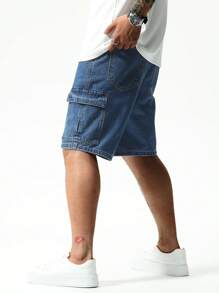 Manfinity EZcore Men's Casual Cargo Denim Shorts Baggy Cargo Plain Blue Vacation Basic Rapper Jorts Going Out Hang Out Commute Street
