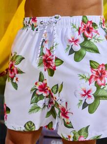 Manfinity Pantalones Cortos De Playa Para Hombre Con Diseño De Flores Y Cintura Con Cordón - Multicolor - Ver 5