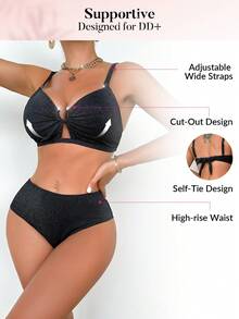 Swim DD+ 女性閃亮泳衣套裝 - 黑色 - 查看 7