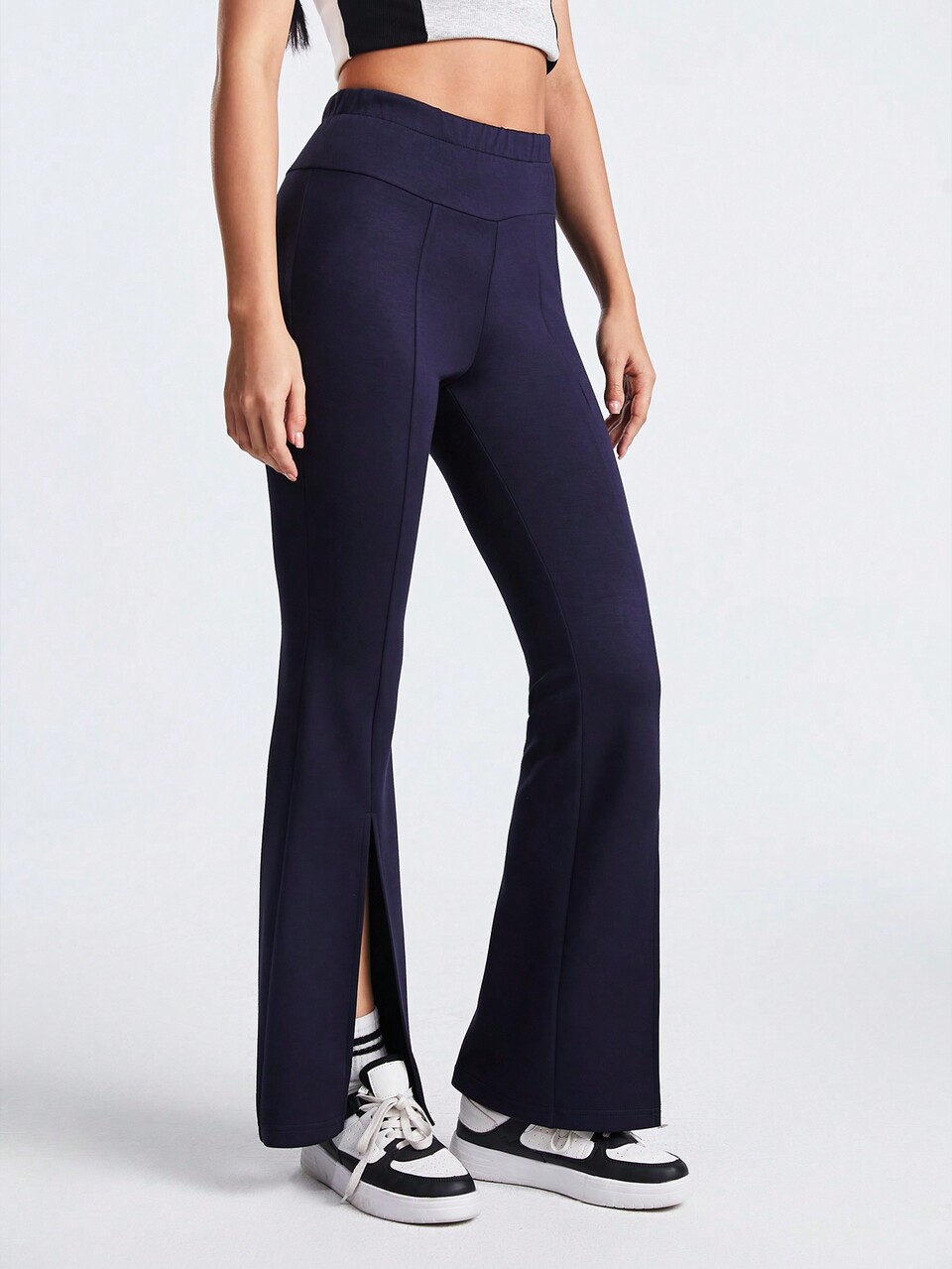 Women's Letter Printed Wide Leg Split Hem Sport Pants