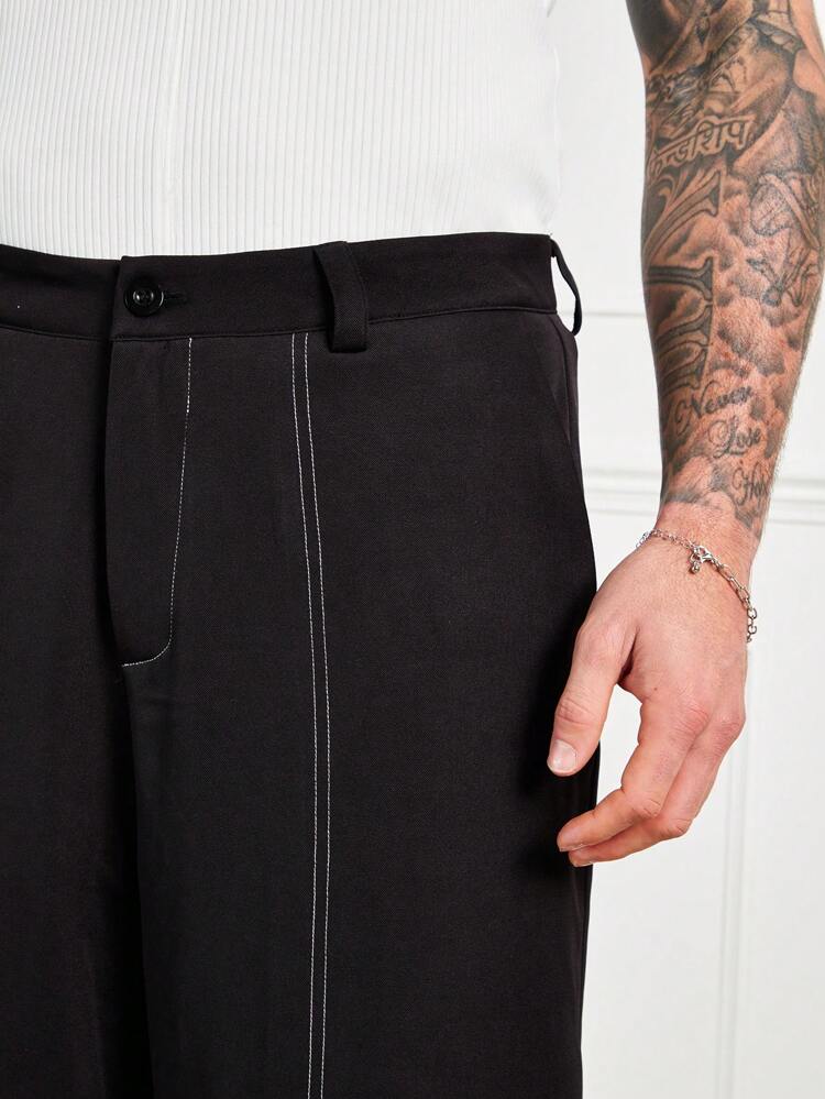 Men's Loose Fit Pants With Contrast Color Stitching