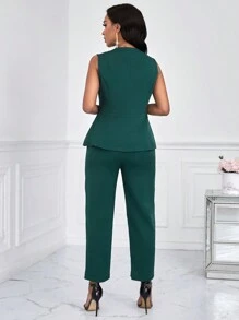 SHEIN Clasi 女性無袖雙排扣西裝套裝 - 酒紅色 - 查看 2