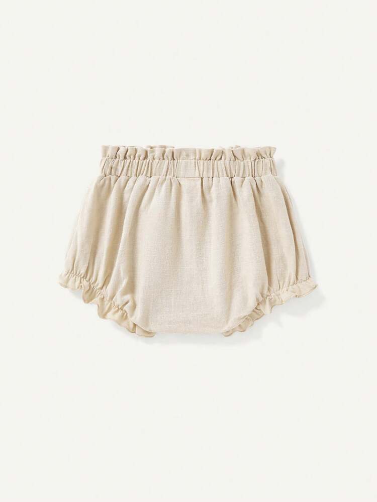 Baby Girls' Solid Color Bowknot & Bud Design Shorts Set