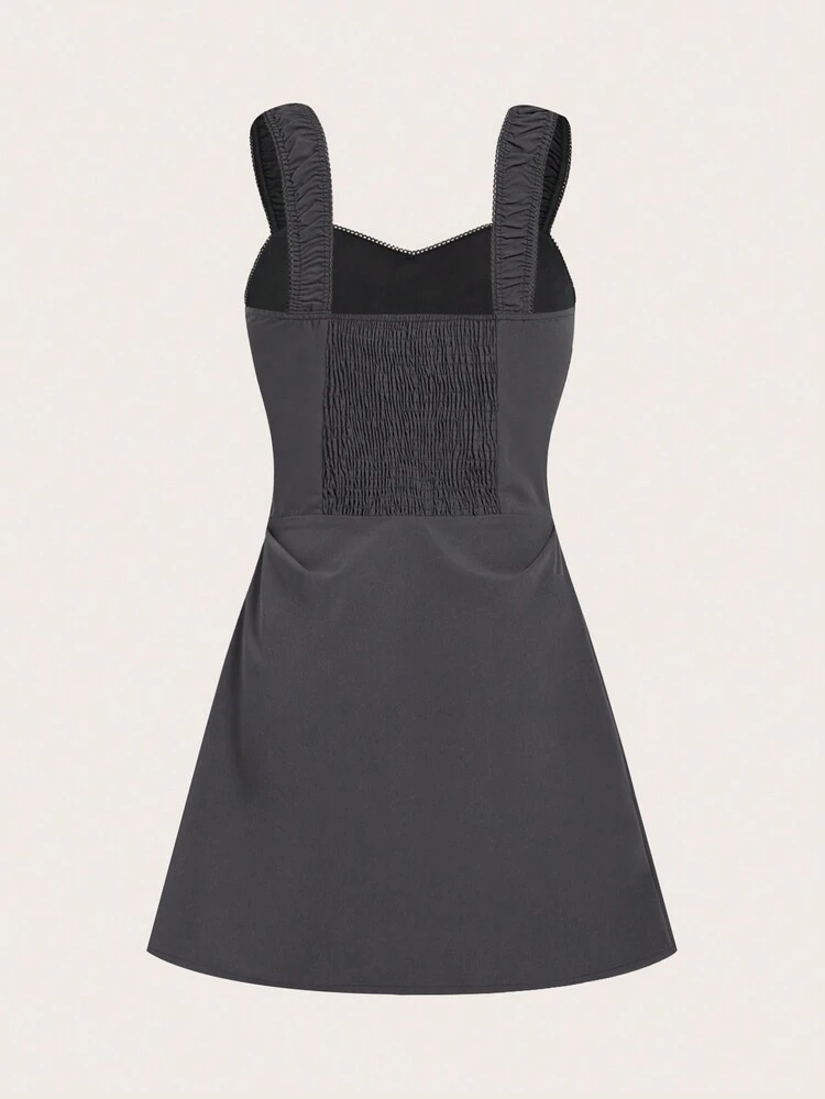 Sleeveless Wide Strap Ruffle A-Line Dress
