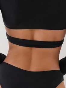 SHEIN Swim 女士純色比基尼套裝 - 黑色 - 查看 5