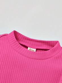 Cozy Pixies Rose Red Baby Girl Knitted Mesh Ruffle Hem Pullover And Striped Knitted Tee With Ruffle Hem - Hot Pink - View 4