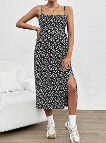 SHEIN Maternity Young Women's Casual Floral Print Split Hem Cami Dress