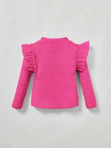 Cozy Pixies Rose Red Baby Girl Knitted Mesh Ruffle Hem Pullover And Striped Knitted Tee With Ruffle Hem - Hot Pink - View 2