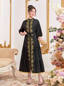 SHEIN Elegantes Farbblock Blumenkleid Für Teenager-mädchen