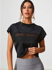 Easithlete Fishnet Insert Batwing Sleeve Sports Sweatshirt - Black - View 1