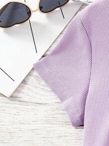SHEIN Trẻ Cô gái Mát mẻ Phong cách đường phố Tim & Mèo in Ngắn tay Áo thun , Rô Chân Váy xếp ly Đối với Mùa xuân/Mùa hè - Nhiều màu - Xem 4