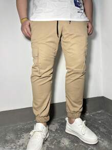 Manfinity Homme Pantalones cargo caqui para hombre para uso diario - Caqui - Ver 3