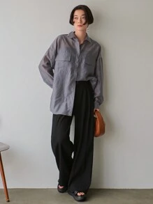 FRIFUL Women's Plain Pleated Flared Pants