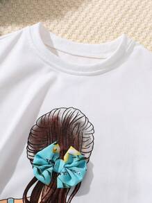 Tween Girls' Back Print Short Sleeve T-Shirt And Floral Print Skirt With Belt Set
