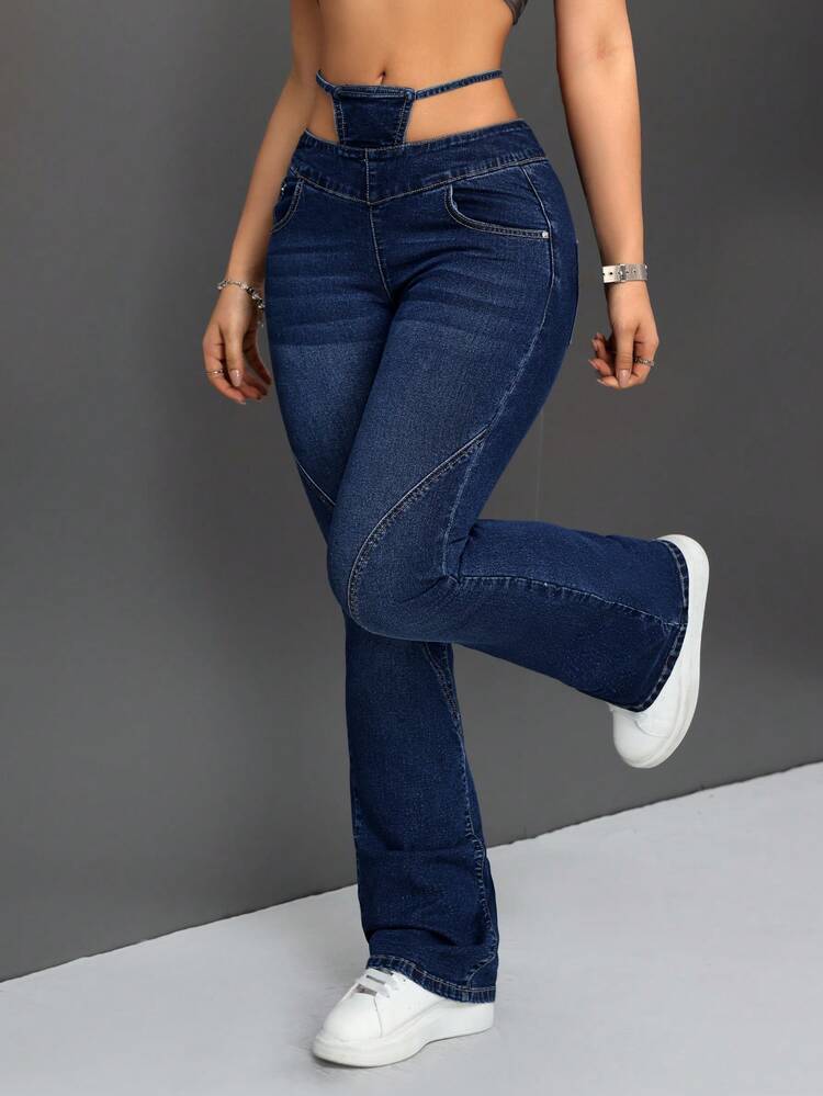 2 In 1 Tight-Fitting Denim Flared Pants