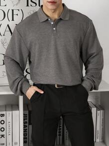 Manfinity Homme 男士下垂肩長袖撞色polo衫 - 深灰色 - 查看 5