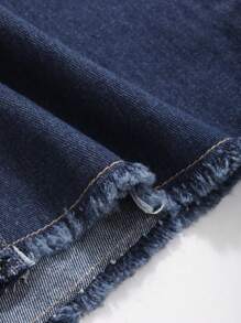 FRIFUL Women's Denim Vest Jacket With Frayed Hem And Drawstring - Blue - View 8