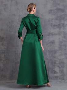 Vestido Formal De Satén Para Mujer Con Manga 3/4 - Verde Oscuro - Ver 2