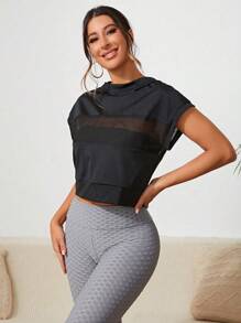 Easithlete Fishnet Insert Batwing Sleeve Sports Sweatshirt - Black - View 4