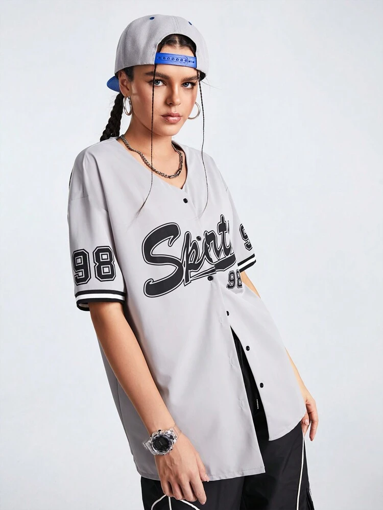 Women's Letter Printed Drop Shoulder Short Sleeve Sports Jacket