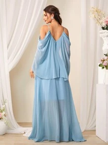 SHEIN Belle Geborduurd Applicatie Open schouders Bruidsmeisje Cami-jurk - Baby blauw - Bekijken 2