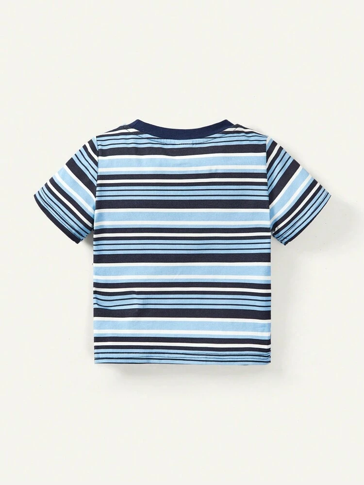 Baby Boy Striped Pattern Short Sleeve Round Neck Top And Casual Shorts Two-Piece Set
