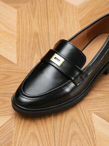 Của phụ nữ Chóp giầy tròn Giày đế bệt Với Dày Đế , Nút kim loại , Gót phẳng , Thoải mái Đen Giày dép Cho mùa xuân Và Mùa thu - màu đen - Xem 5