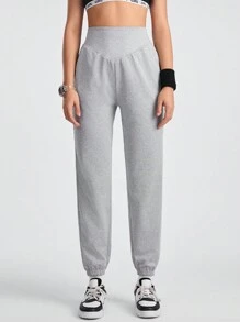 Streetz SHEIN Sport 女士口袋彈性袖口鬆緊長褲 - 灰色 - 查看 4