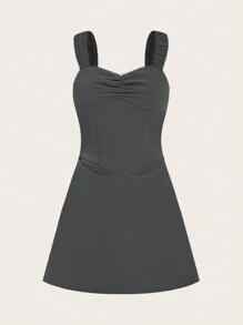 SHEIN Qutie Vestido De Línea A Sin Mangas Con Volantes Y Tirantes Anchos - Gris - Ver 1