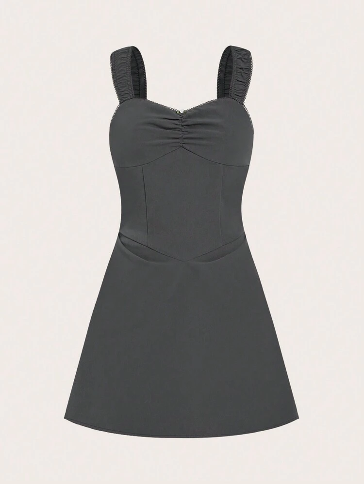 Sleeveless Wide Strap Ruffle A-Line Dress