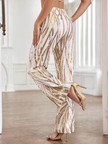 Zolique Women's Striped Sequin Pants Fall Cloth For Women - Multicolor - View 2