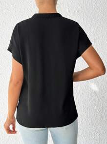 SHEIN Maternity Shirt With Printed Pattern And Notched Collar - Black and White - View 2