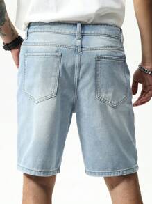 Chillumni Shorts en jean pour hommes, jambe droite, bleu Jorts uni, léger, vintage pour les vacances