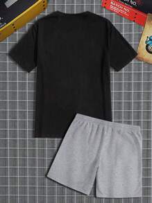 Manfinity Homme Ensemble T-shirt Et Short Imprimés Avec Lettres Et Chiffres Pour Homme