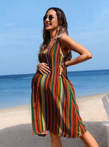 SHEIN Maternity Colorful Striped Sleeveless Dress - Multicolor - View 4