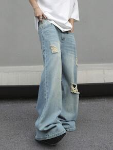 Manfinity EMRG Men's Ripped Jeans With Pockets - Light Wash - View 4