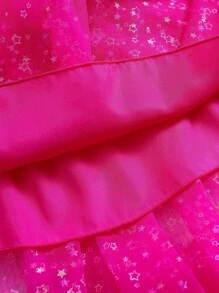 SHEIN Glamorique Kids Young Girl Ruffled Shoulder Sleeveless Spaghetti Strap Top Asymmetrical Mesh Sequin Tutu Skirt Princess Skirt Two-Piece Set - Multicolor - View 5