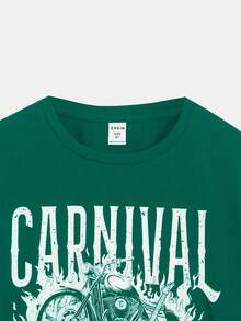 SHEIN Cô gái Tween Dệt kim Hoa Quần skinny Giải trí Ngắn tay Áo thun - màu xanh lá - Xem 6