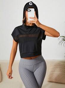 Easithlete Fishnet Insert Batwing Sleeve Sports Sweatshirt - Black - View 3