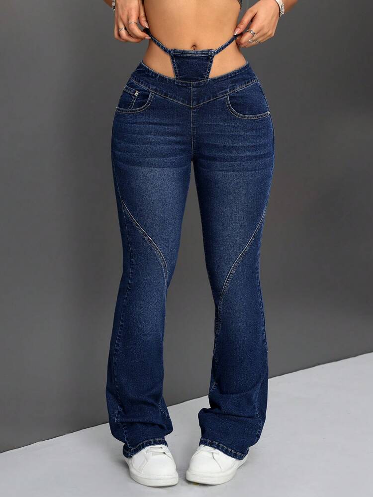 2 In 1 Tight-Fitting Denim Flared Pants